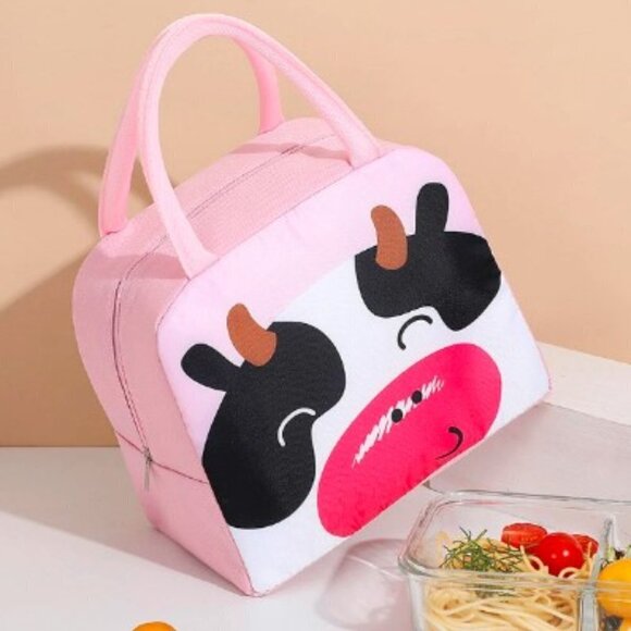 Cow Lunch Bag Insulated Double Handle Pink - Picture 2 of 2